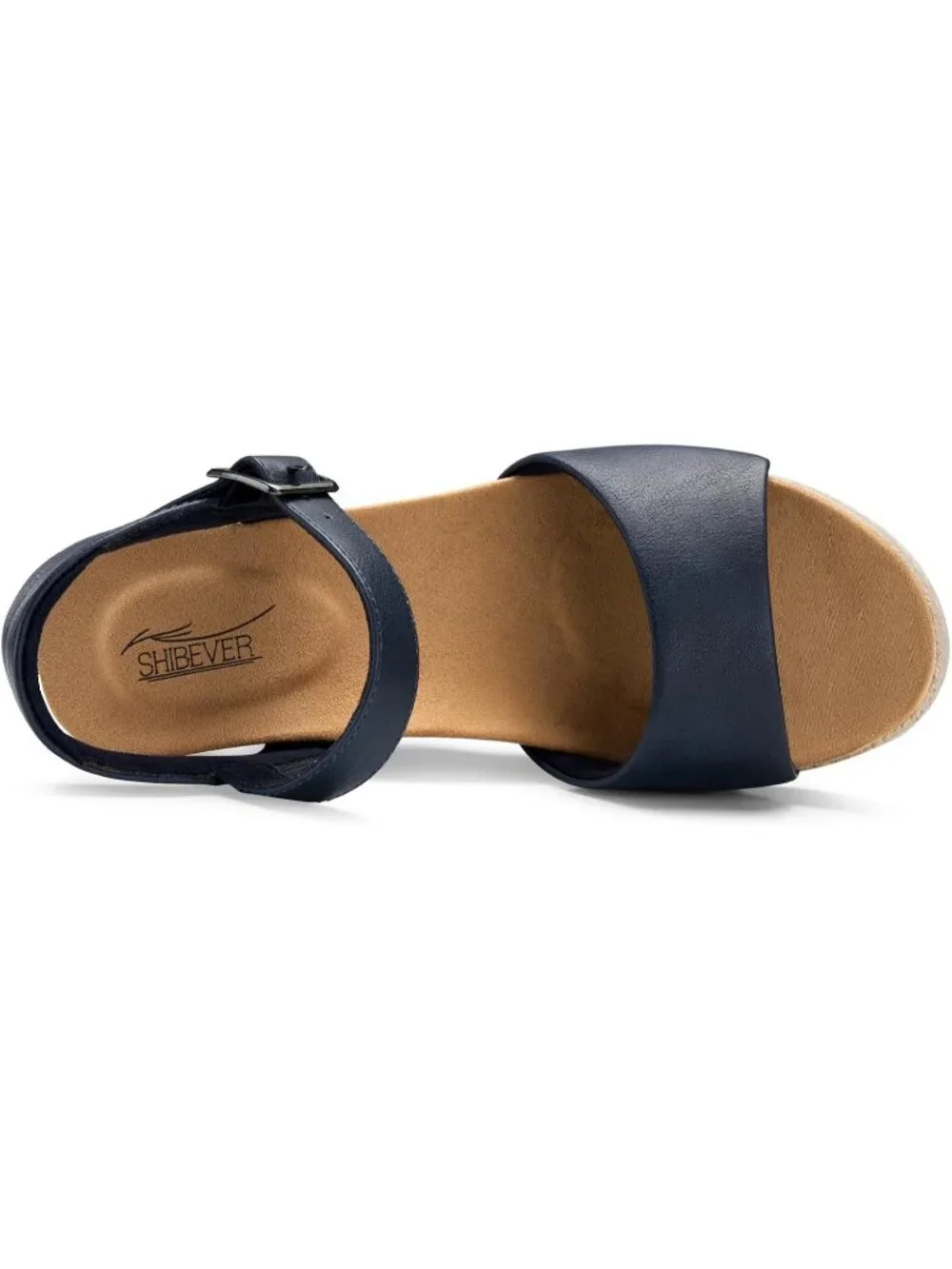 Women's Blue Summer Comfortable Adjustable Ankle Strap with Buckle Heel Sandals
